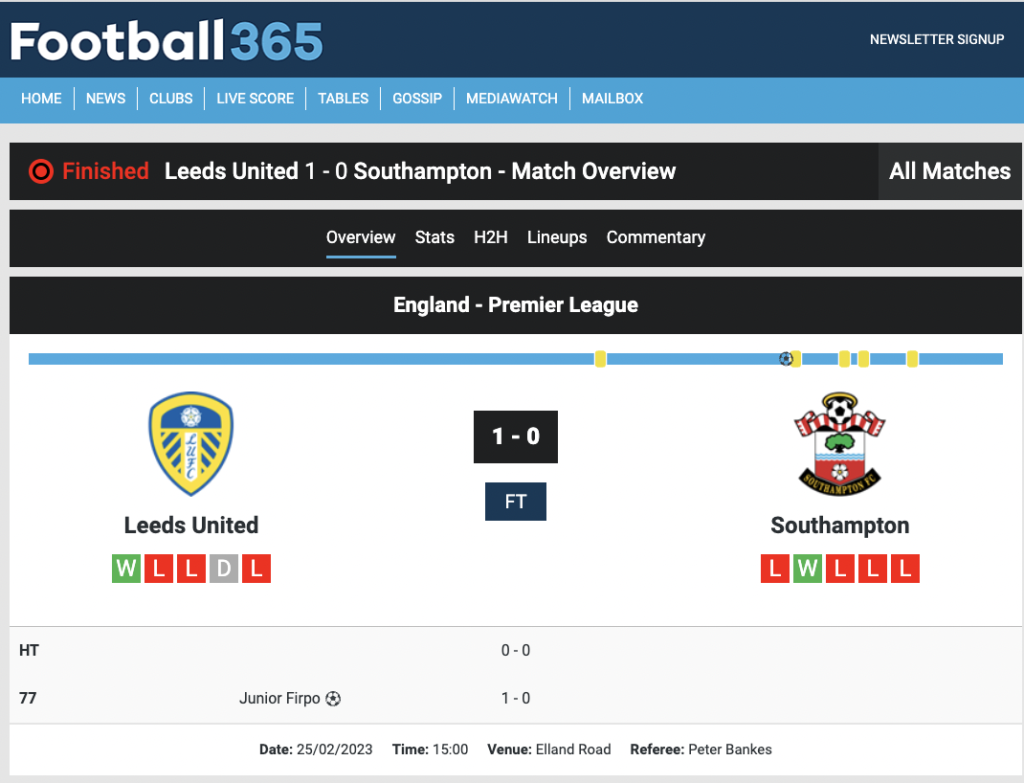 Leeds United 1-0 Southampton