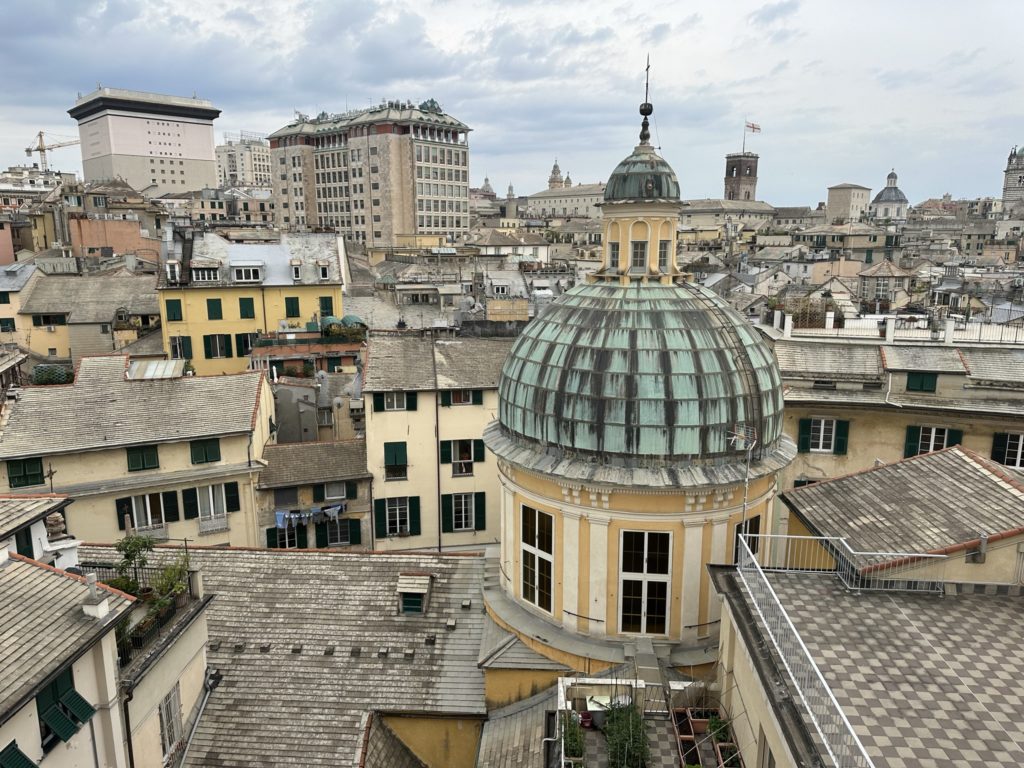 360 Views of Genoa Italy rooftops and dome