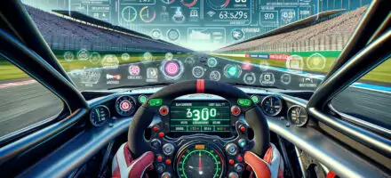 A dynamic view from within an F1 cockpit, capturing the essence of speed and strategy as the driver navigates through a high-velocity SEO