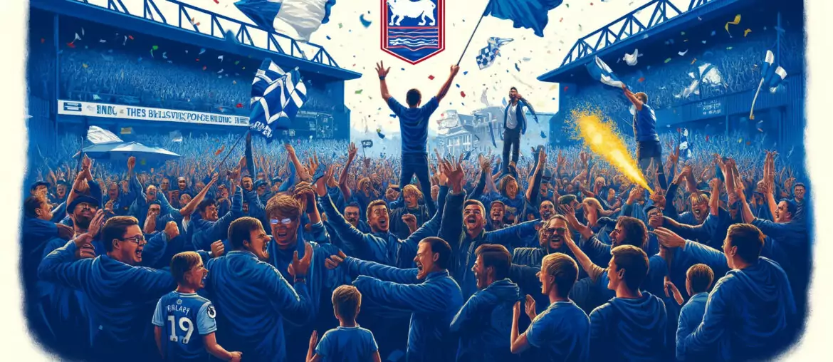 Ipswich Town fans celebrating their return to the Premier League