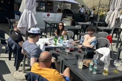 Mark Stafford, Dan, Pedro, Eliana and Leon and stag-do drinking on Italy